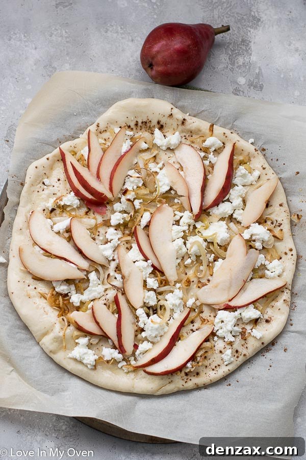 Pizza crust with caramelized onions and goat cheese