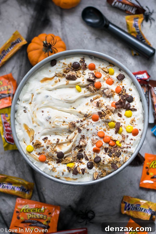 Homemade Halloween ice cream with a variety of chopped candy