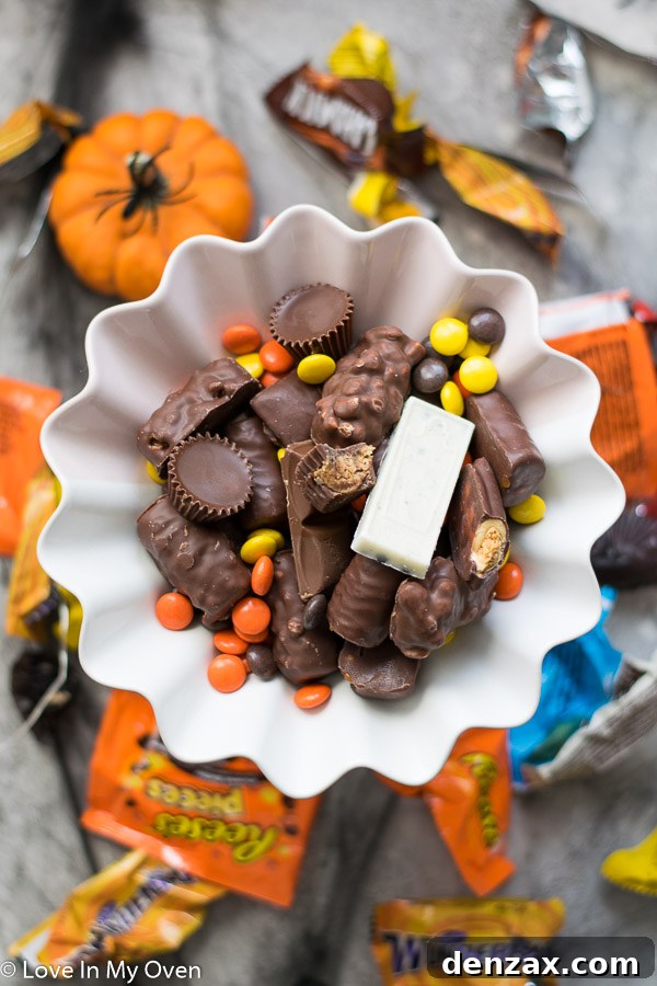 Chopping various chocolate bars for Halloween ice cream