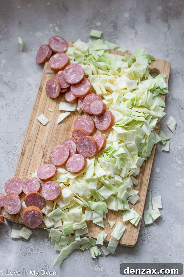 Ingredients for Easy Sausage and Cabbage Skillet