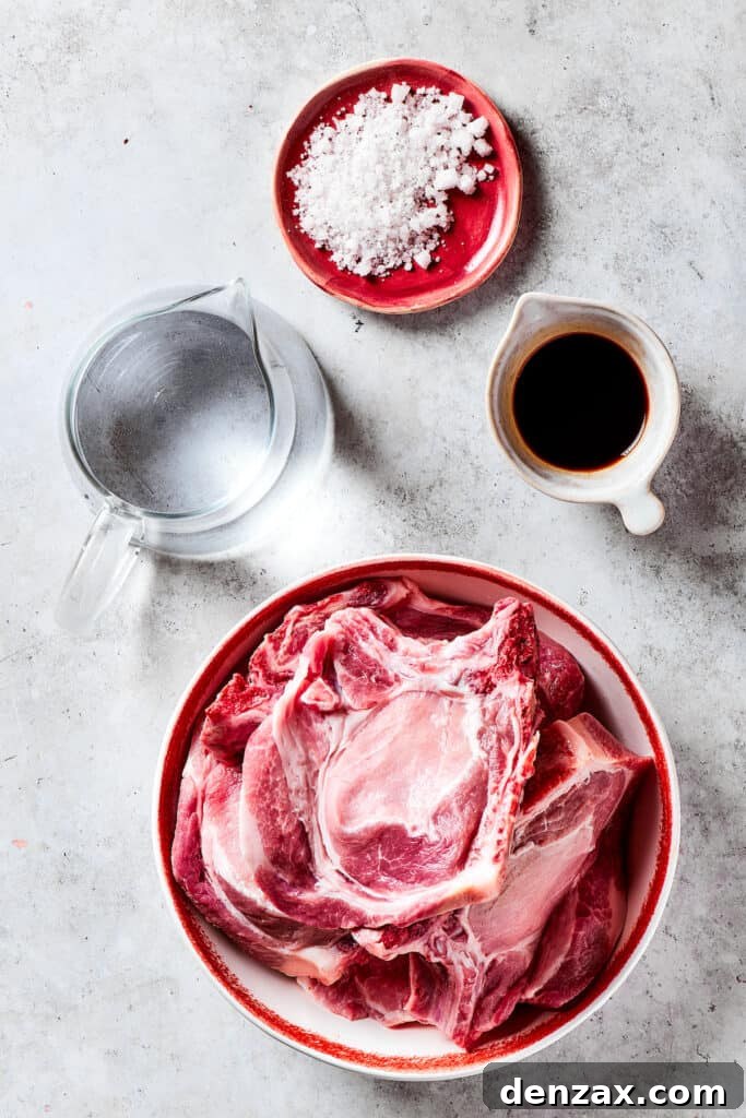 Gorgeous Brown Sugar Pork Chops may look fancy, but they are actually so simple to make! Savory, pan-fried chops with brown sugar glaze. Pork chops, salt, water, and balsamic vinegar.