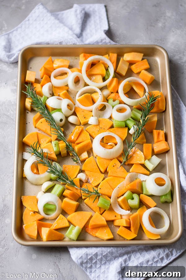 Butternut Squash Soup Ingredients Ready for Roasting