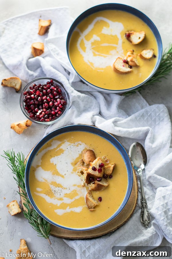 Garnished Butternut Squash Soup in a Bowl