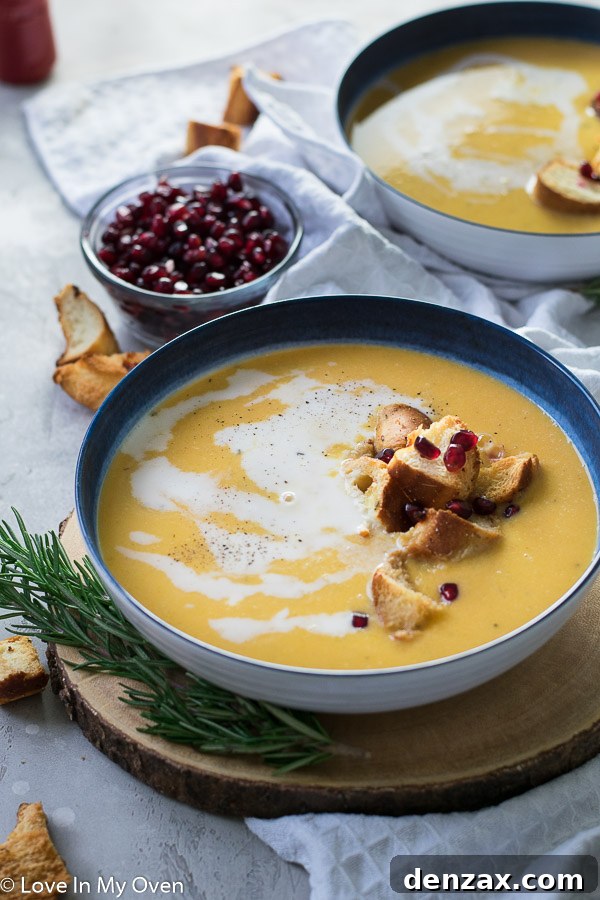 Close-up of Creamy Butternut Squash Soup