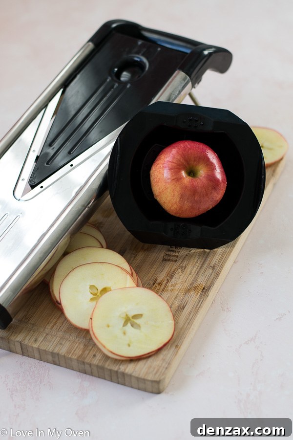 Cored and sliced apple rings ready for seasoning