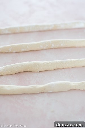 Rolling gnocchi dough into ropes