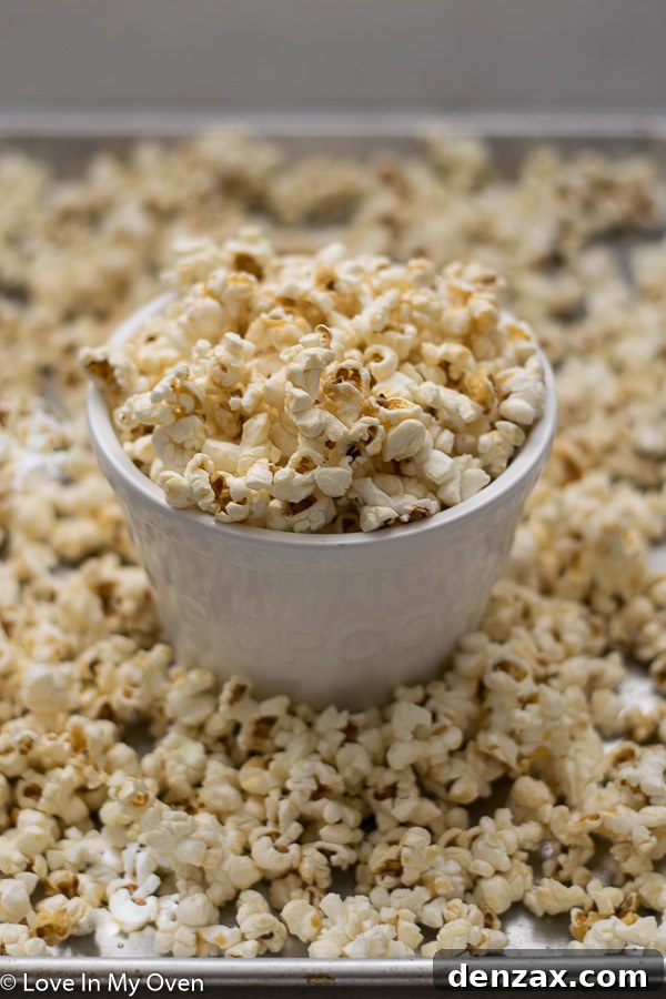 Another view of the healthy caramel popcorn in a bowl, highlighting its inviting texture and golden hue.