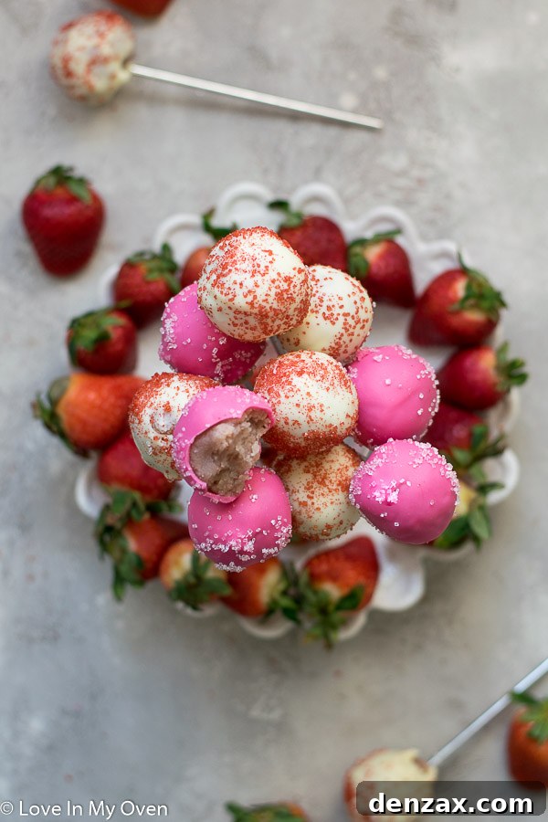 Delicious homemade strawberry cake pops on sticks