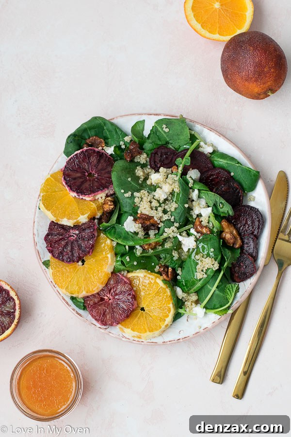 Crimson Citrus Salad 2 Vibrant Roasted Beet and Orange Quinoa Salad with goat cheese and fresh greens