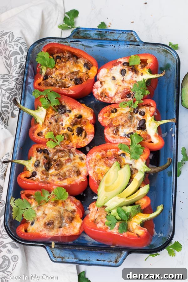 Delicious chorizo stuffed bell peppers ready to be served, a perfect family meal