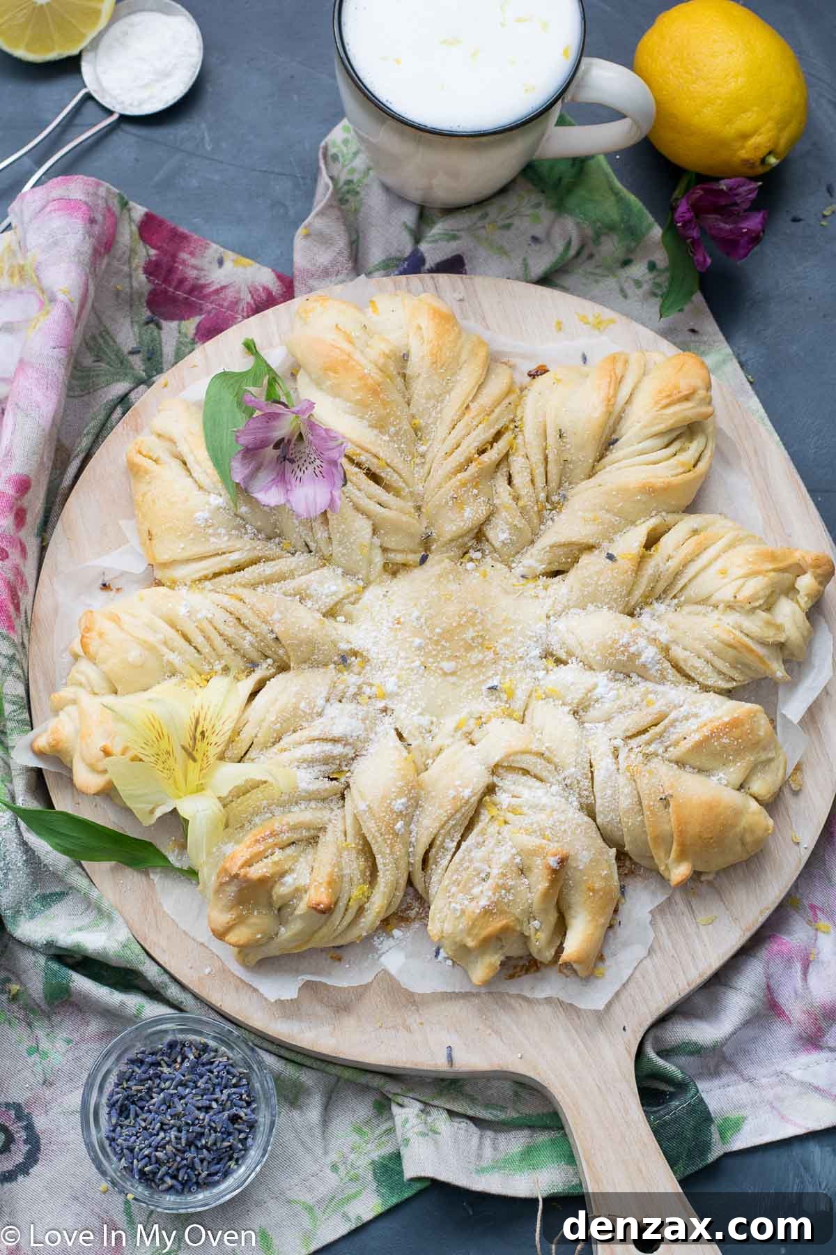A beautifully baked Star Lemon Lavender Bread, showcasing its intricate star shape and golden-brown crust. Perfect for special occasions.