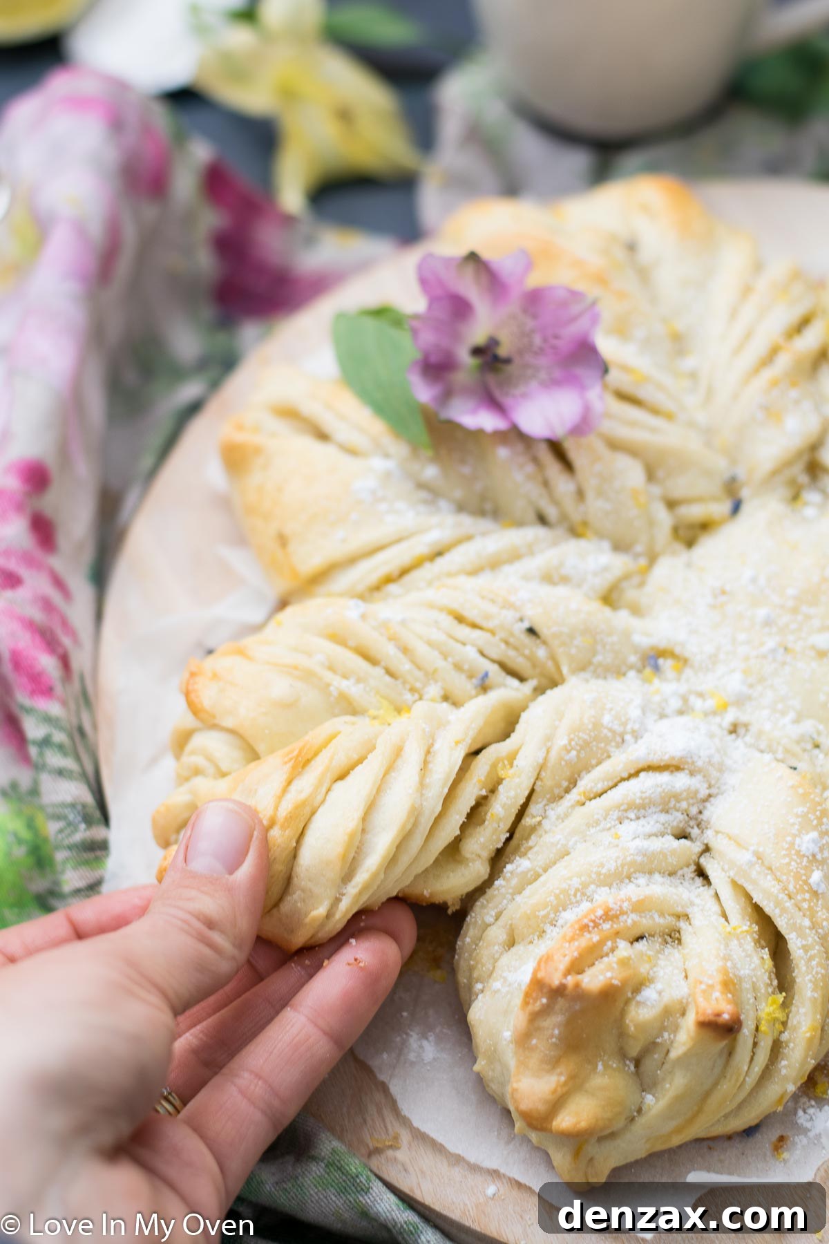 Star Lemon Lavender Bread presented on a platter, ready to be pulled apart and enjoyed.