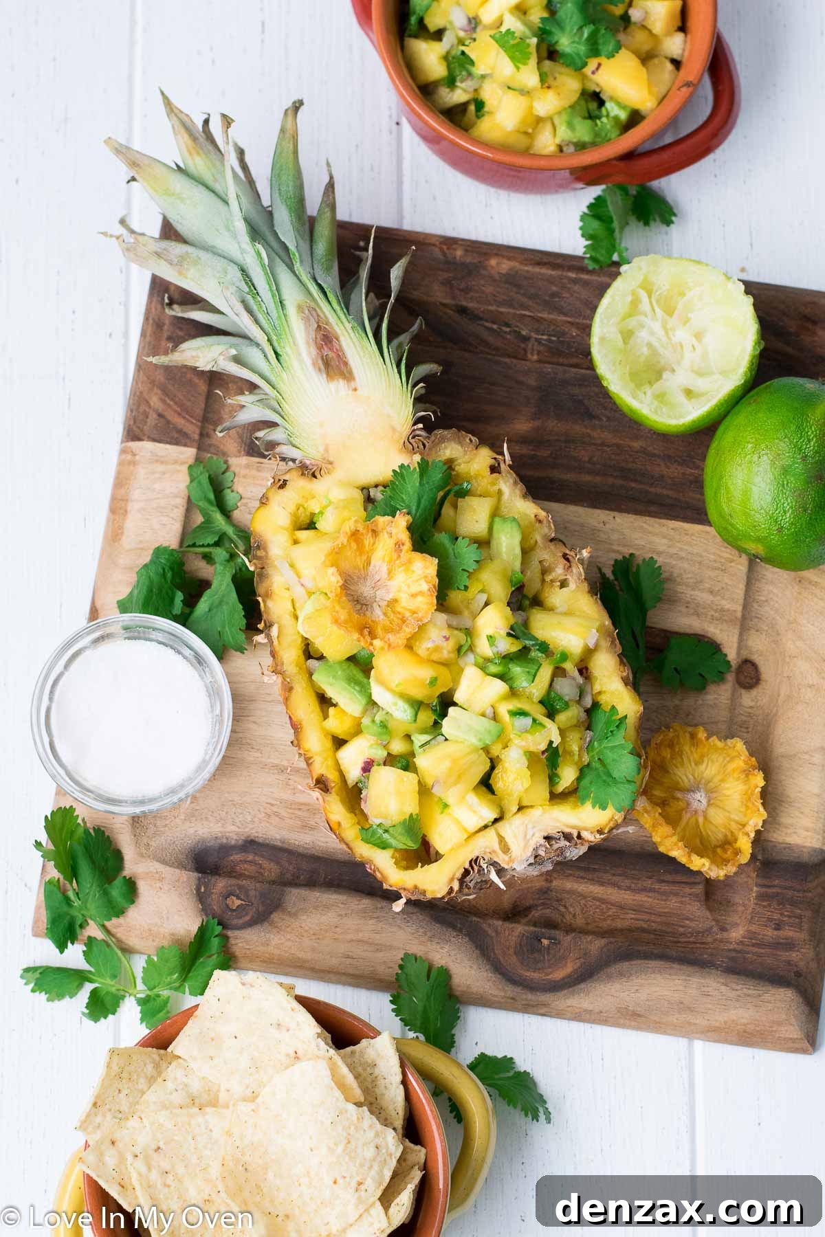 Freshly made pineapple avocado salsa in a bowl, ready to serve