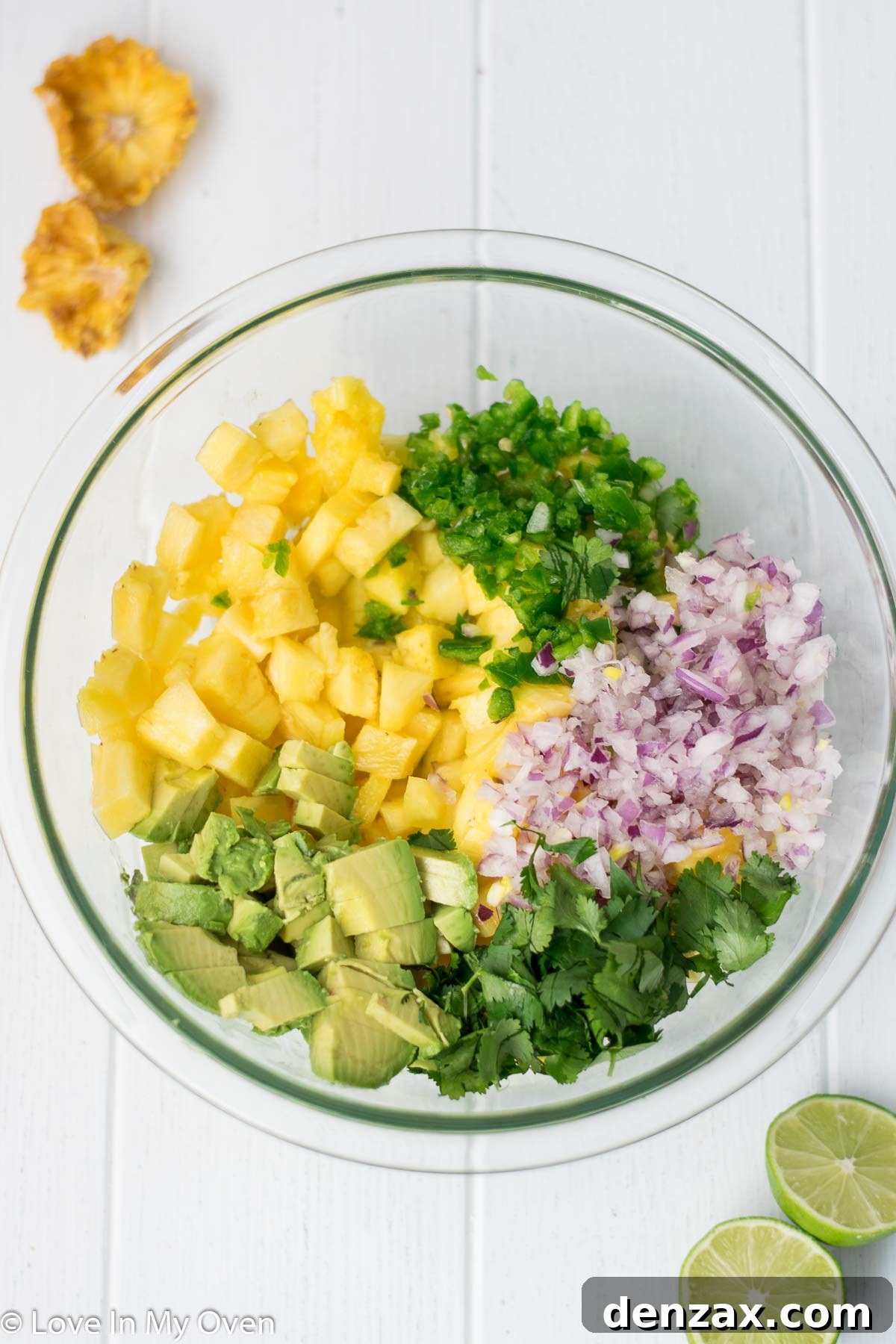Colorful pineapple avocado salsa with fresh cilantro garnish