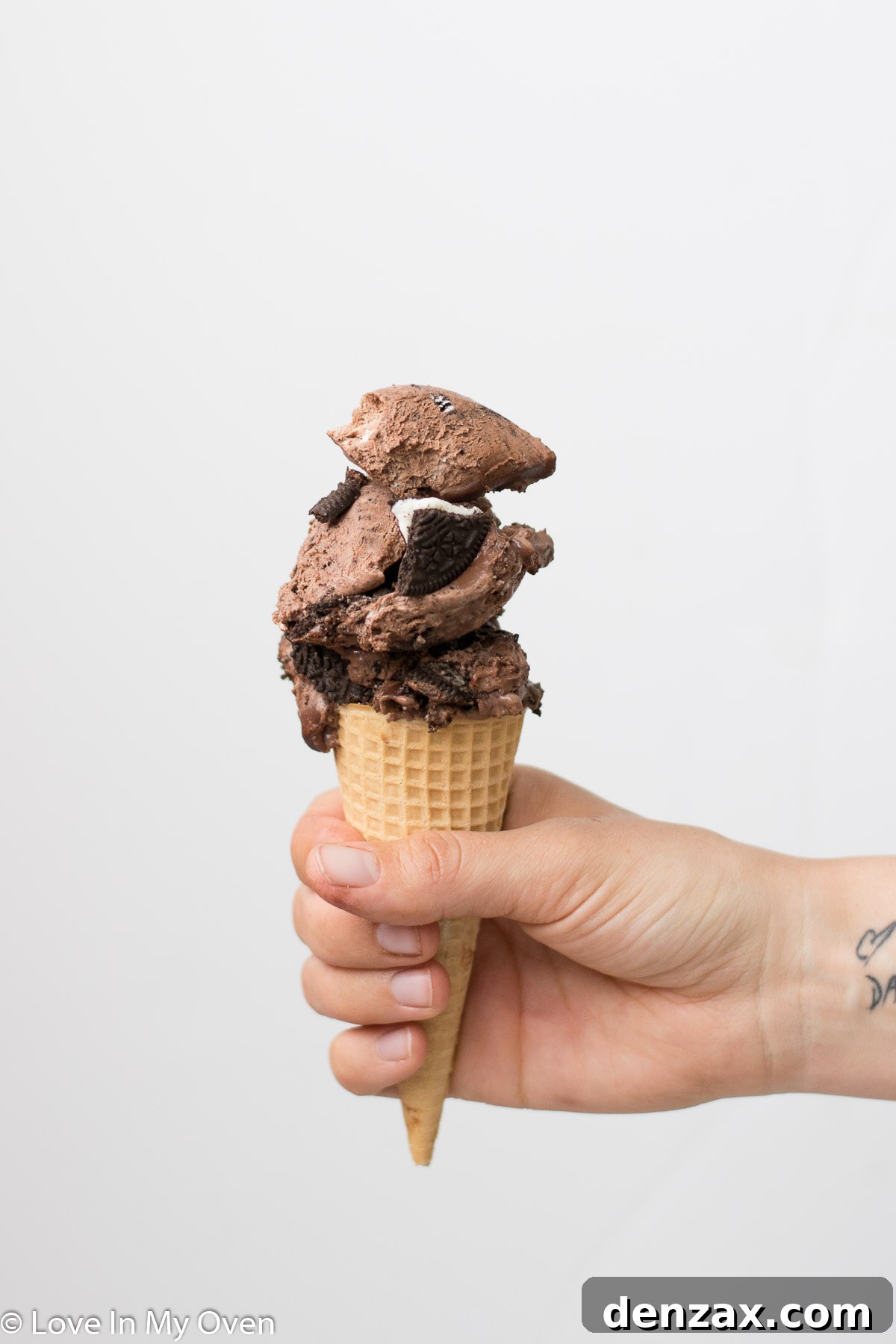 No-churn chocolate Oreo ice cream served in a bowl