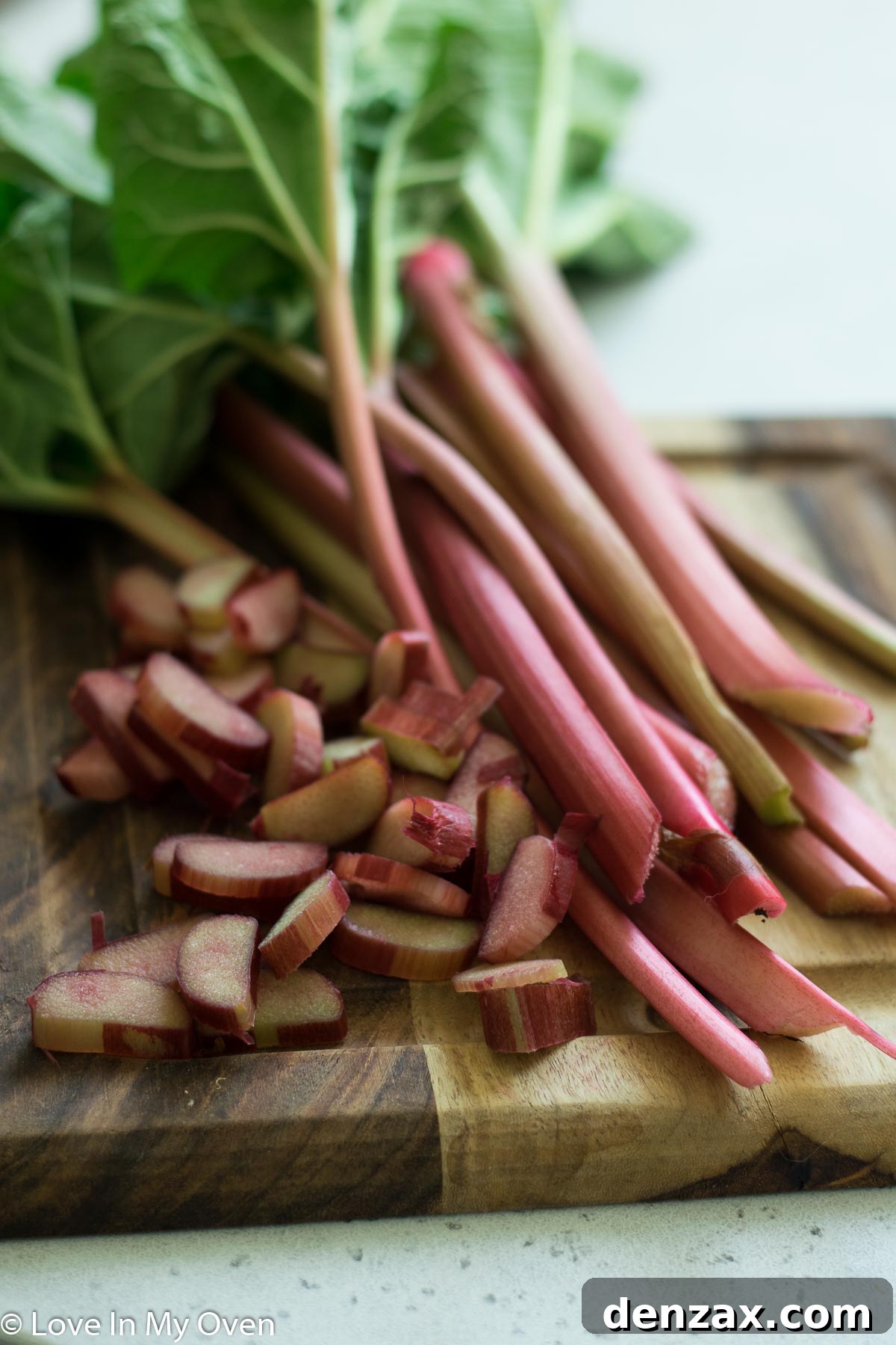 Freshly chopped rhubarb, lemon, and honey - the three main ingredients for rhubarb butter.
