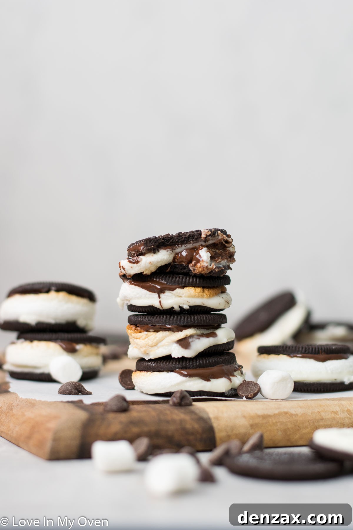 Mallow Cookie Meltdown 7 s'moreos - stack of assembled cookies