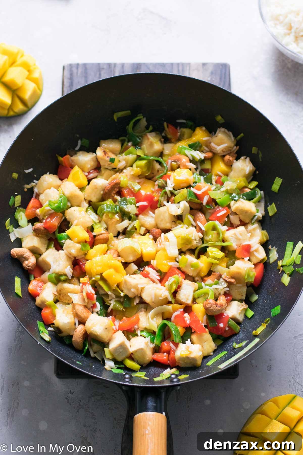 Tropical Mango Tofu Stir Fry with colorful vegetables