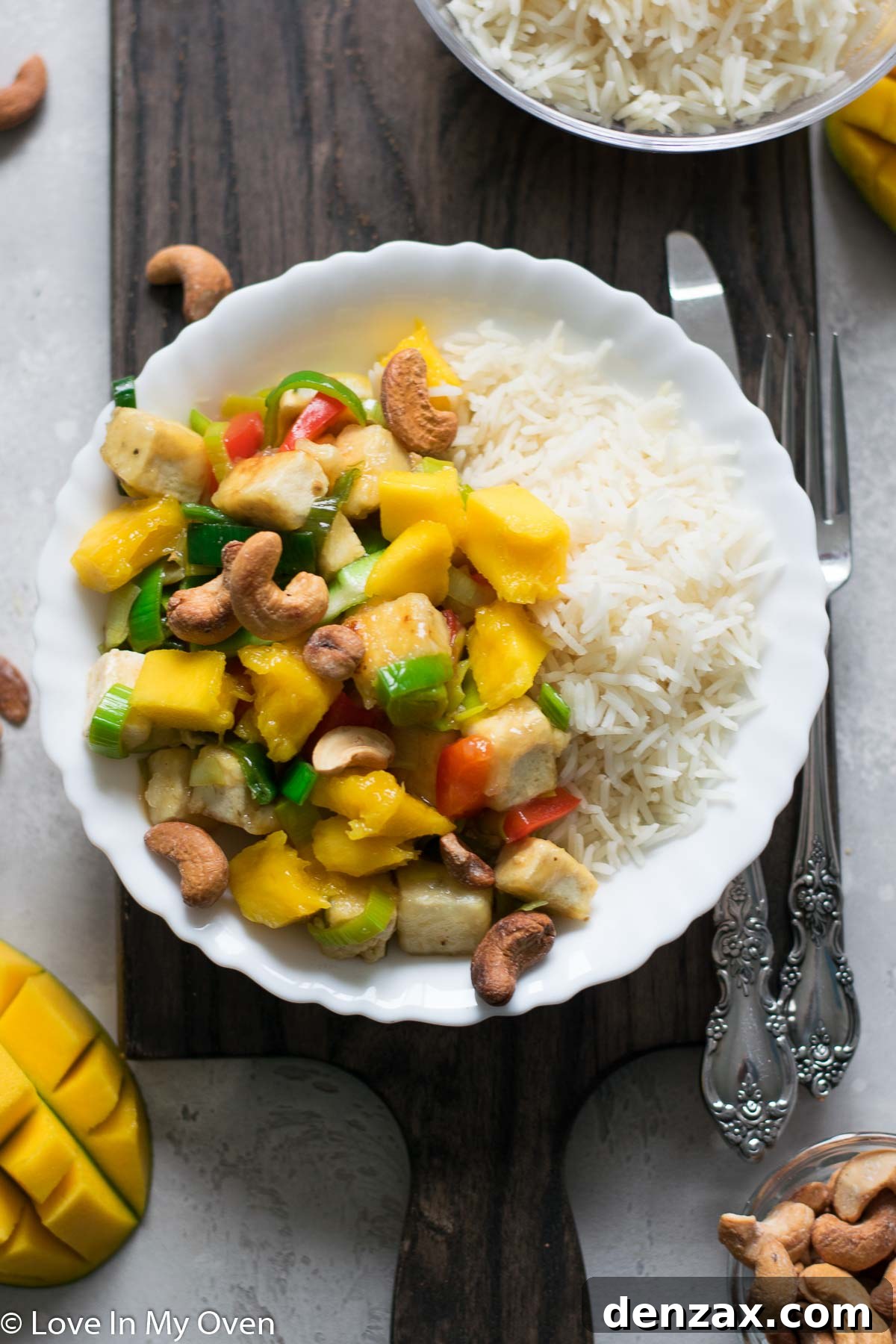 Close-up of freshly cooked Mango Tofu Stir Fry in a wok