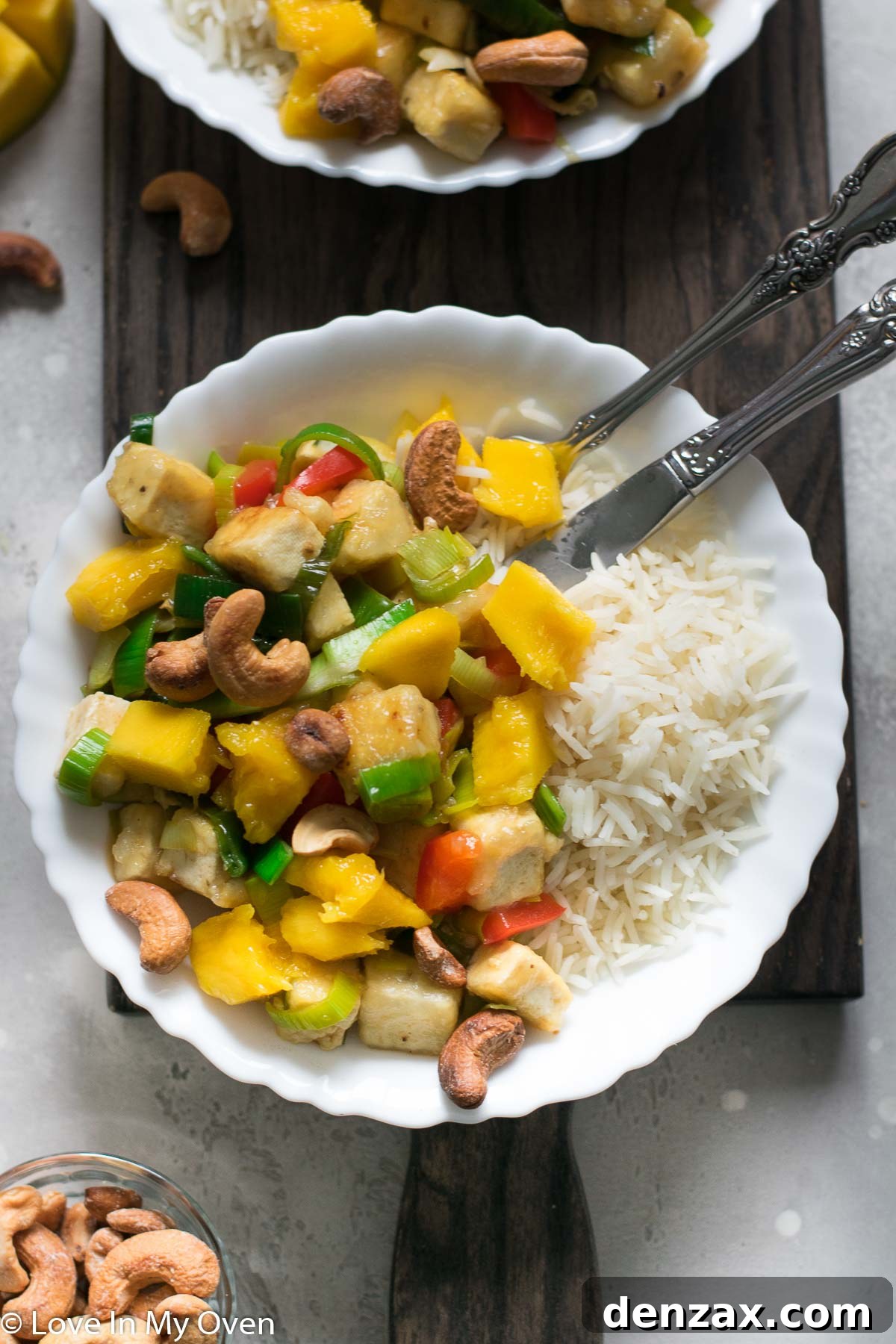 Another perspective of Mango Tofu Stir Fry, showcasing the fresh ingredients