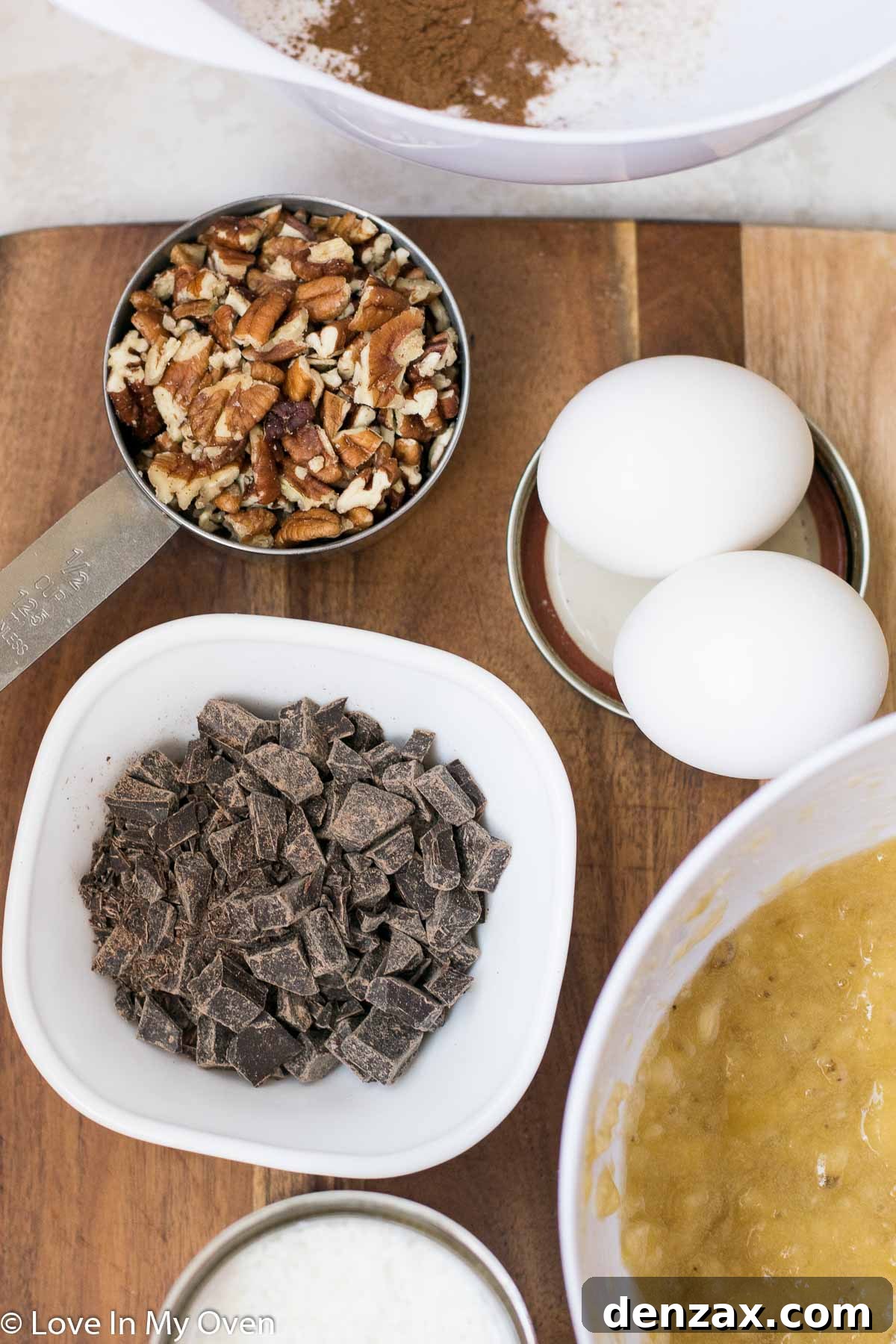 ingredients for chocolate coconut banana bread