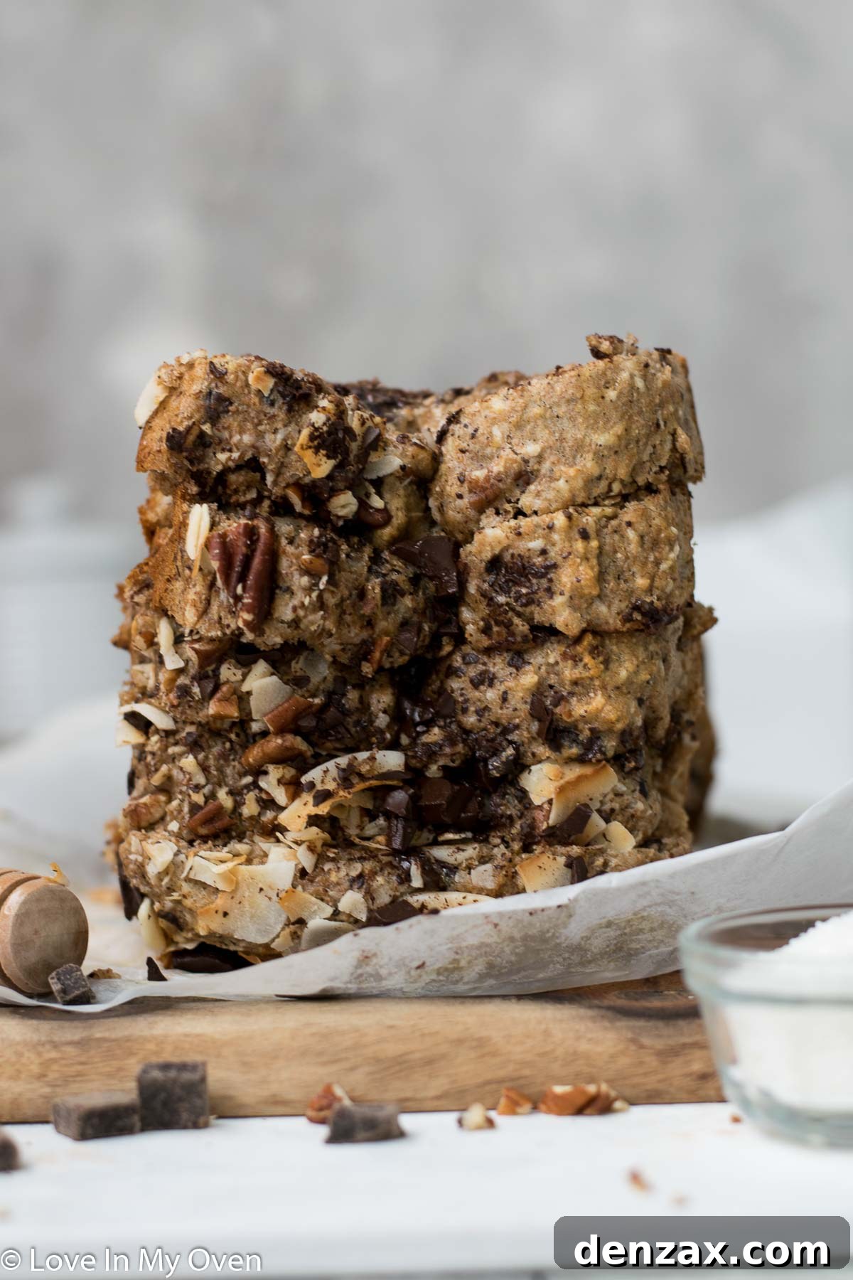chocolate coconut banana bread slice