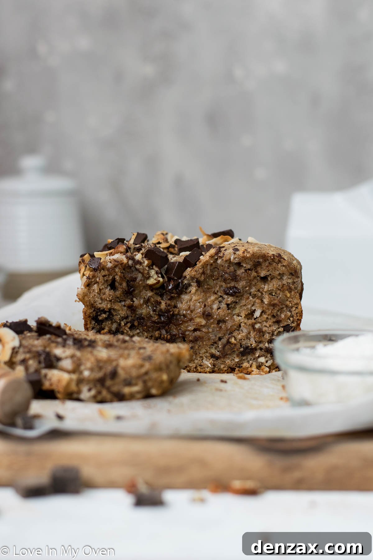 serving chocolate coconut banana bread