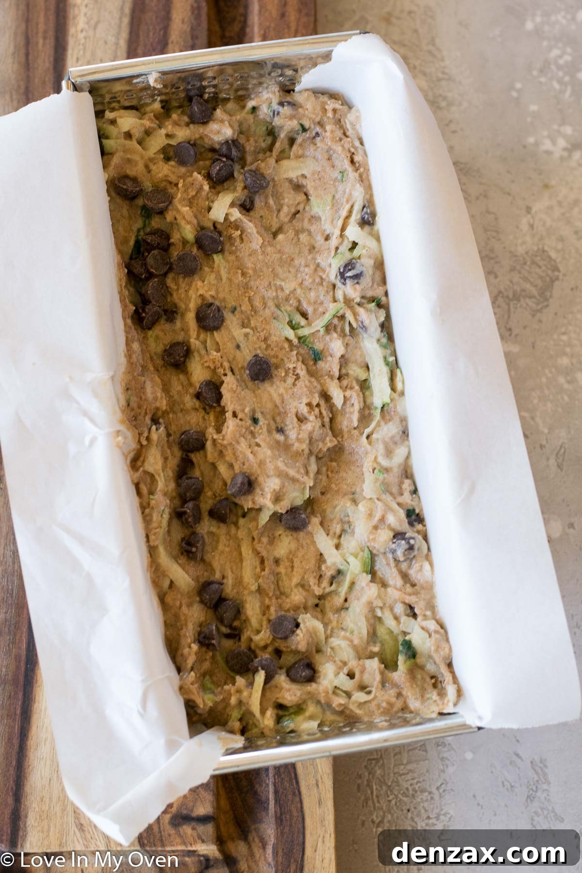 Zucchini bread batter in loaf pan