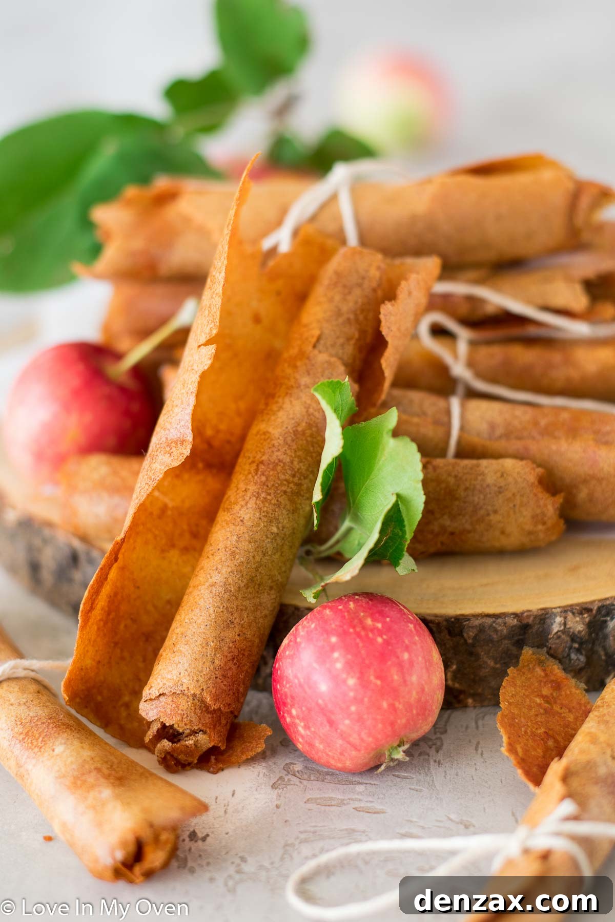 Freshly made apple fruit leather rolls, a healthy and delicious homemade snack