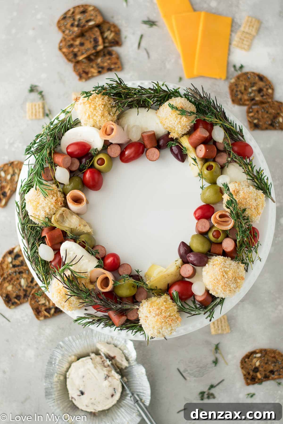Festive Holiday Charcuterie Wreath with Turkey and Cheese Balls