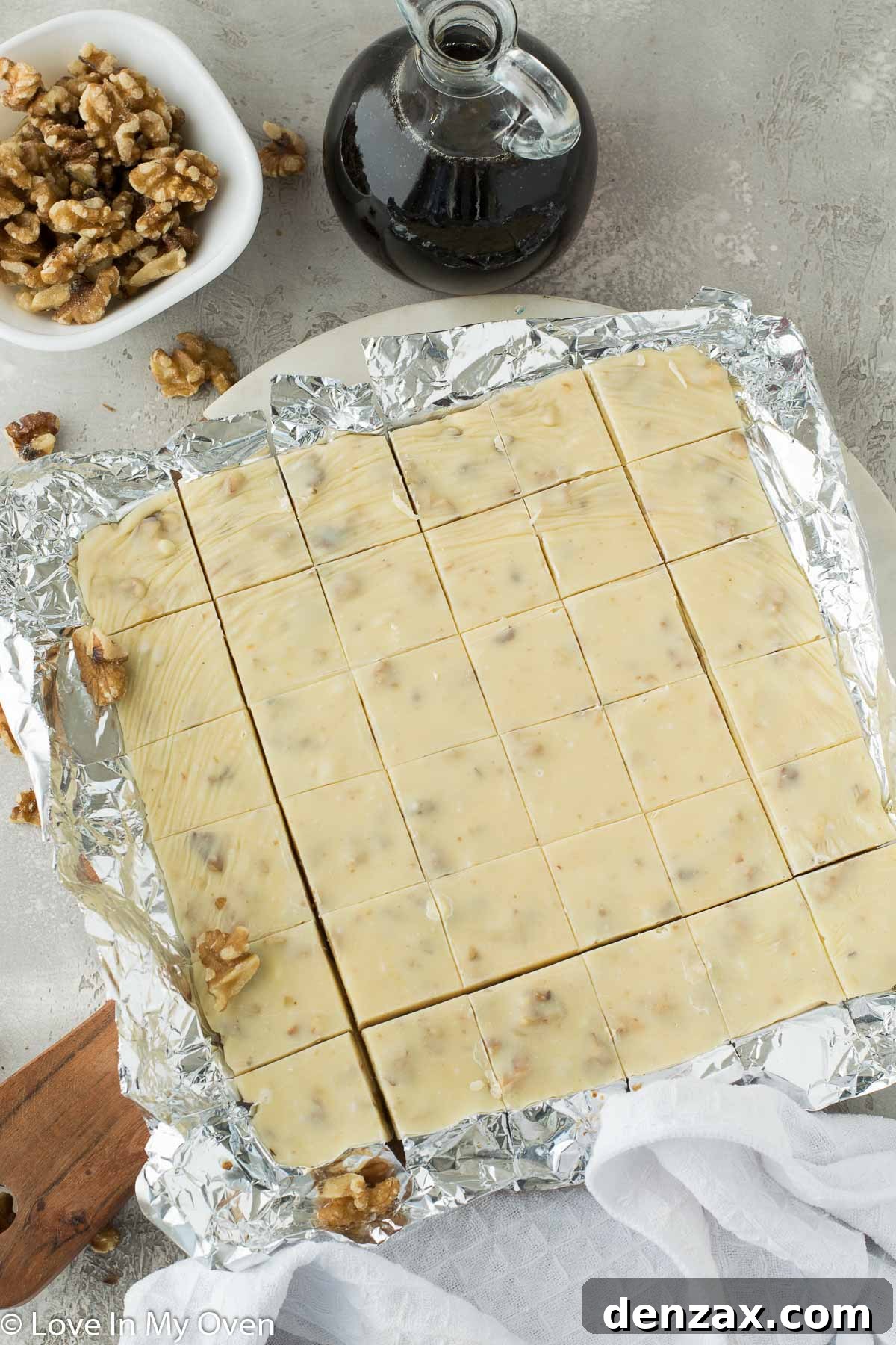 Maple Walnut Fudge Cut into Squares for Serving
