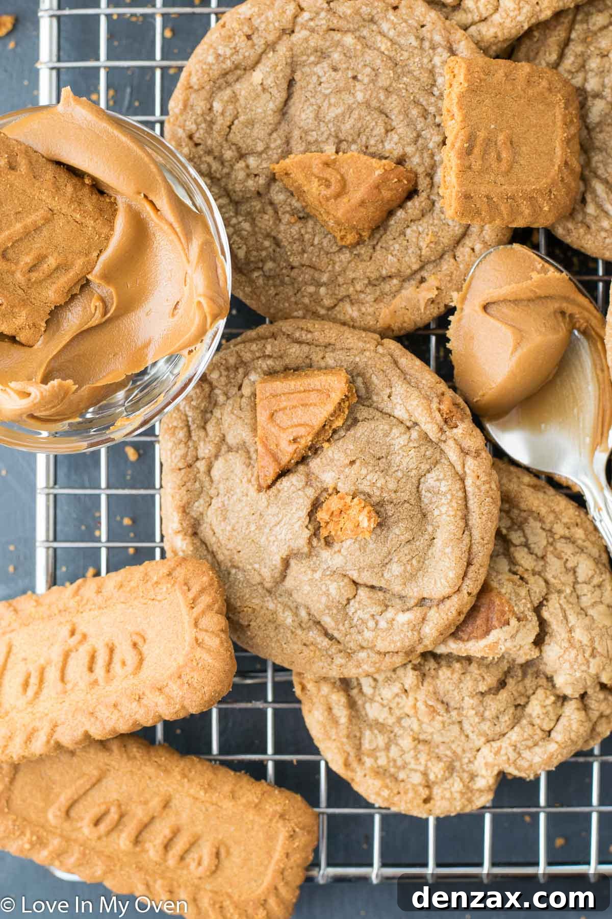 Stack of cookie butter cookies on a rustic background
