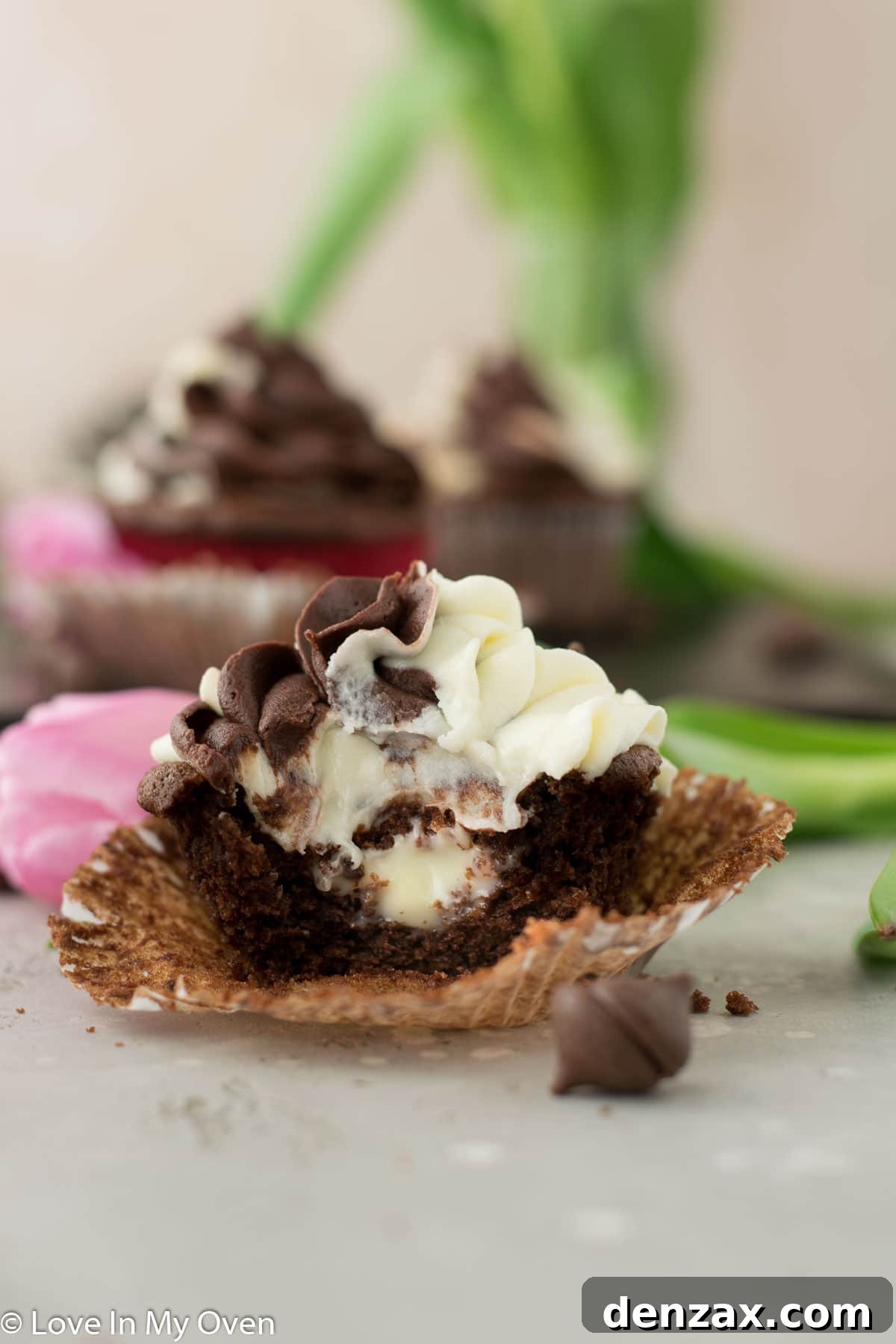 Beautifully frosted tuxedo cupcakes