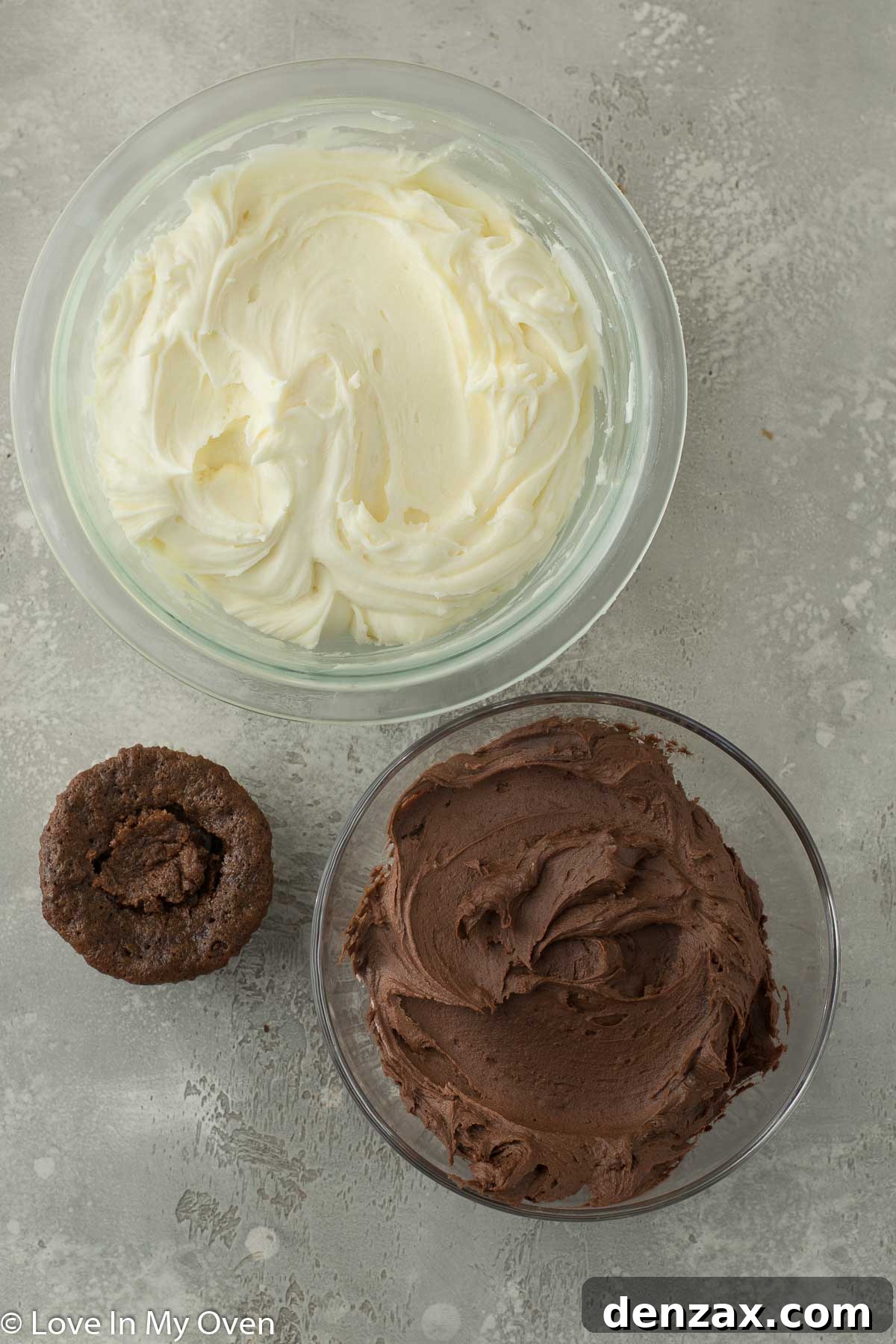 Two-toned buttercream in a piping bag