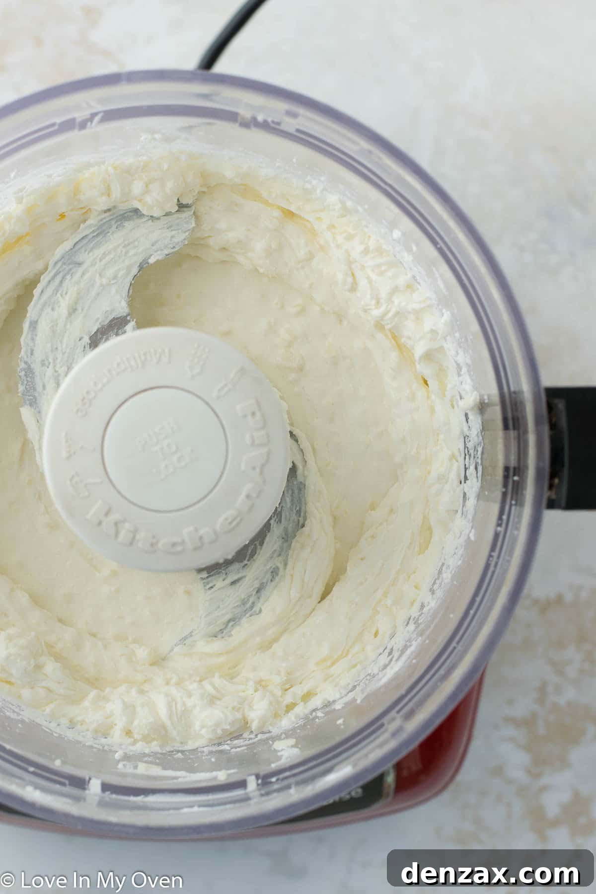 smooth goat cheese dip mixture in processor