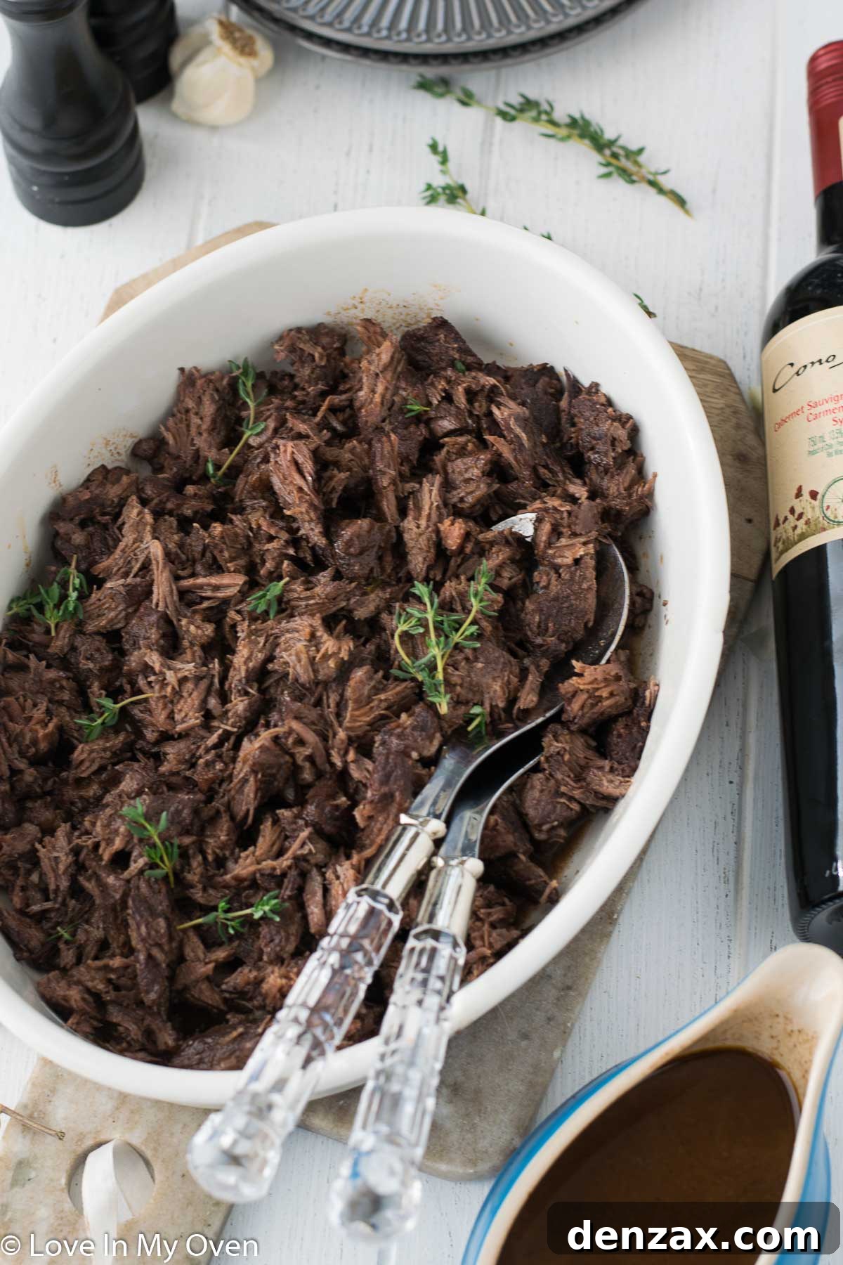Shredded Red Wine Short Ribs ready to serve