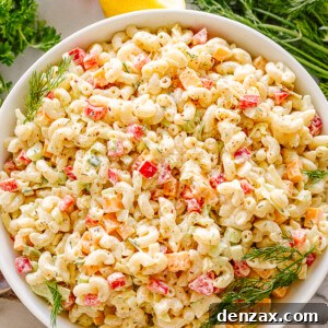 Bowl of creamy macaroni salad
