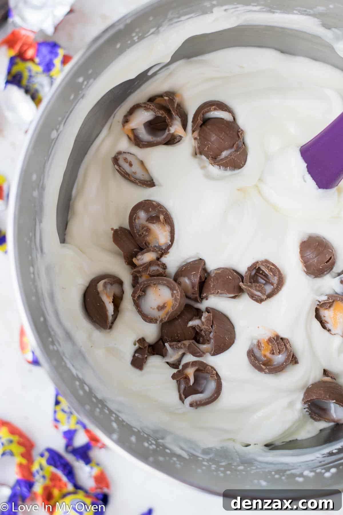 creme egg ice cream layering
