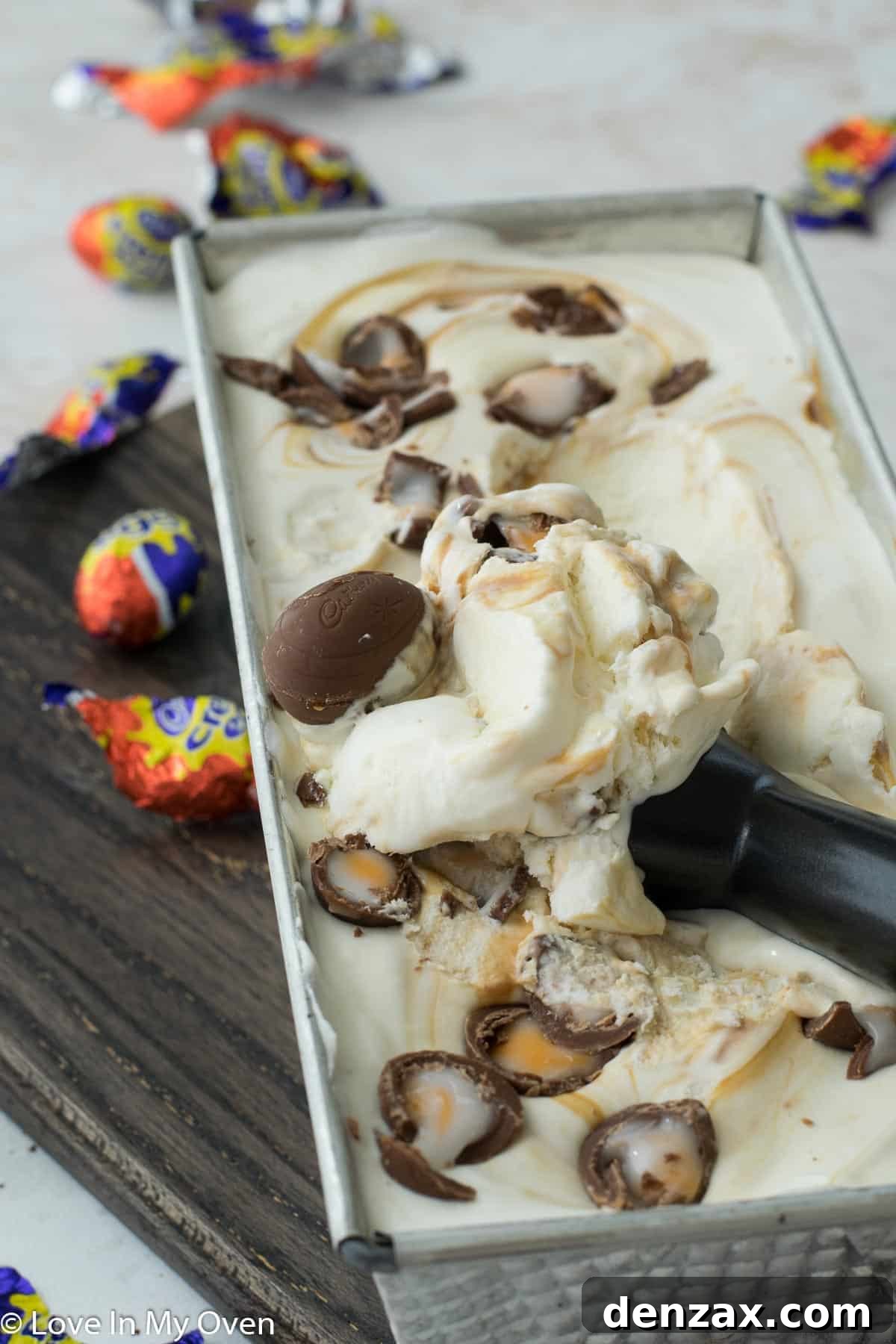 creme egg ice cream close up