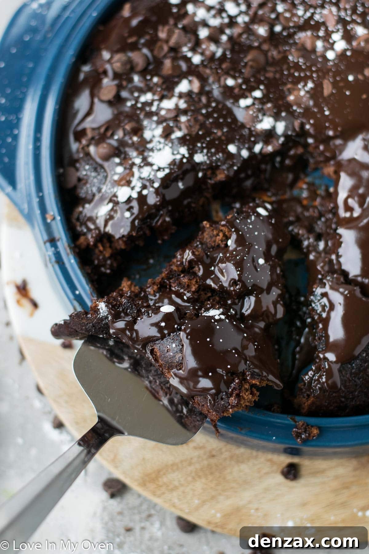 Sliced chocolate upside down cake