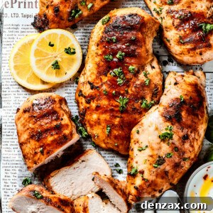 A sheet pan of lemon chicken with fresh herbs and lemon slices.