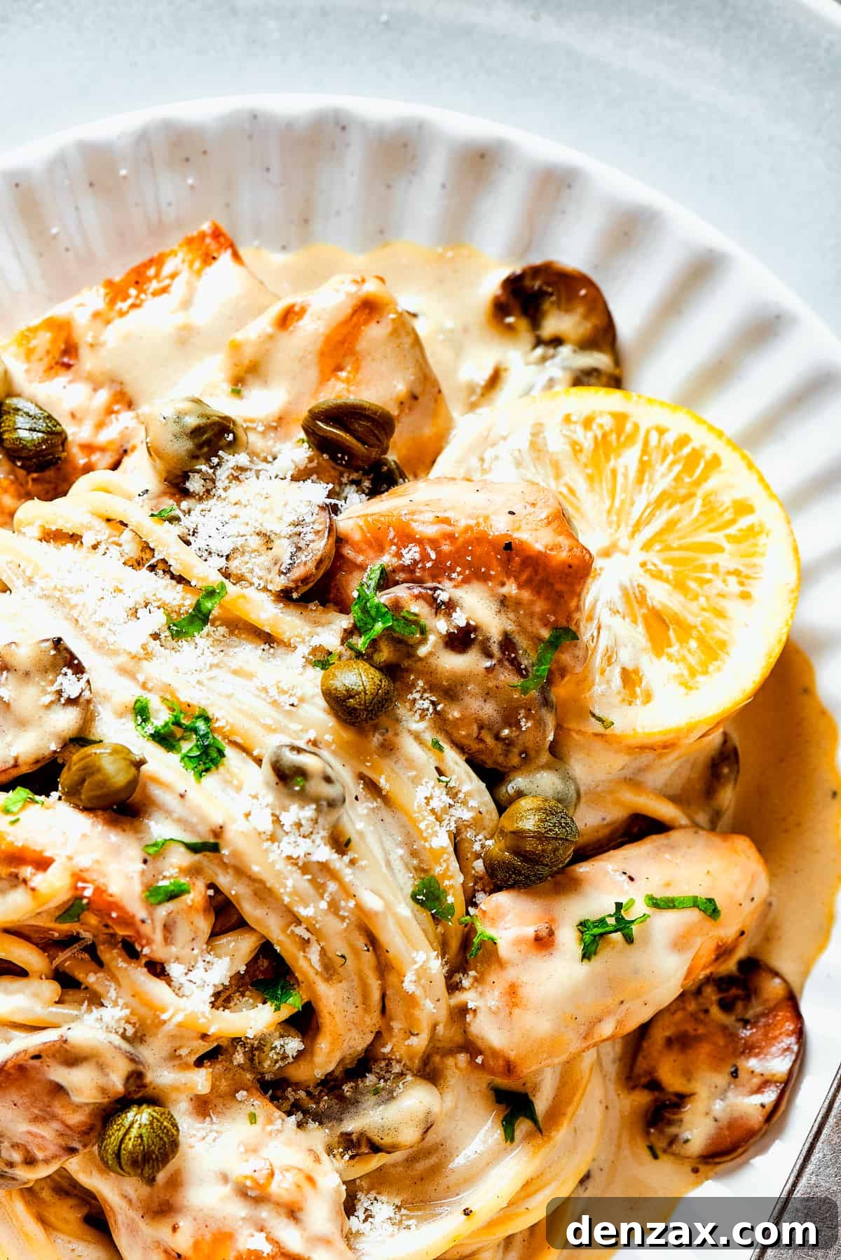 A plate of homemade chicken piccata.