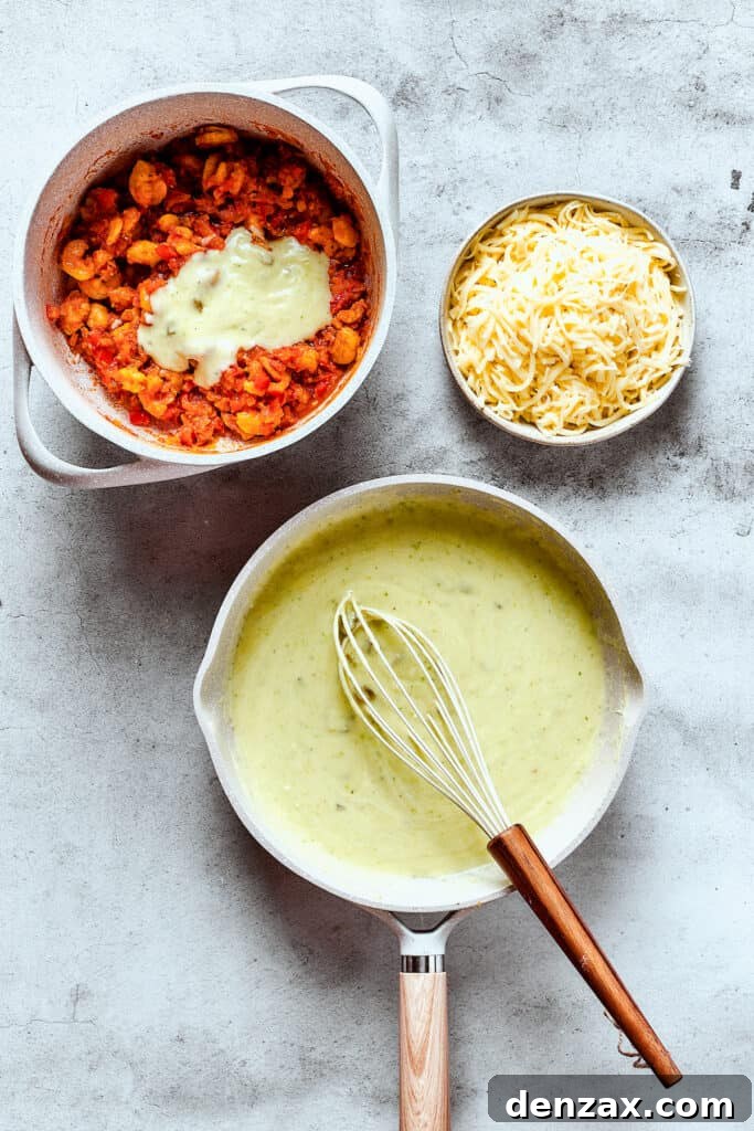 Enchilada filling, shredded cheese, and green sauce presented separately before assembly.