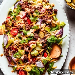 Overhead image of a Big Mac salad served on an oval white platter.