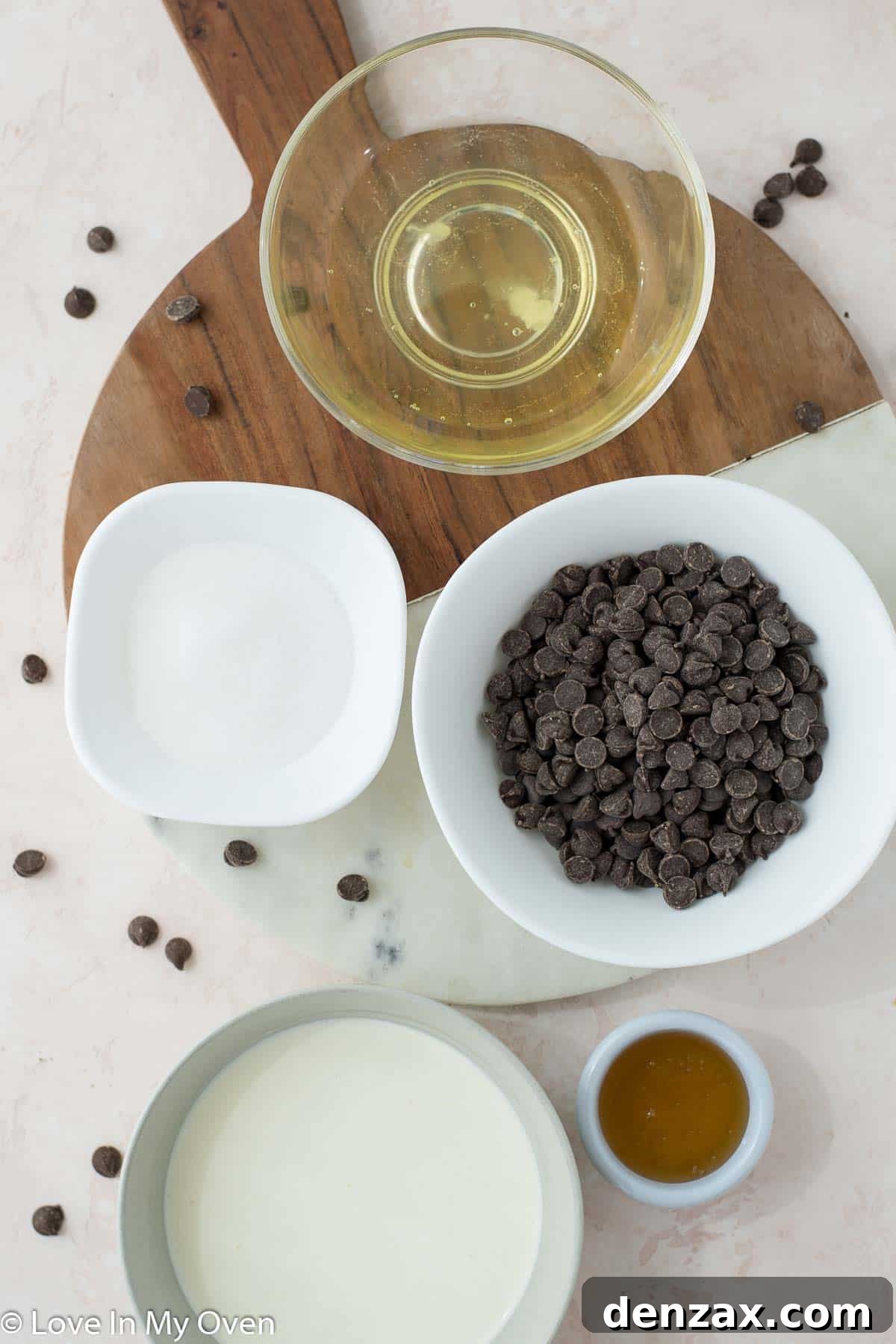 Ingredients for homemade dark chocolate semifreddo laid out