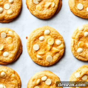 Nine perfectly baked chewy white chocolate chip cookies arranged neatly on a pristine white background.