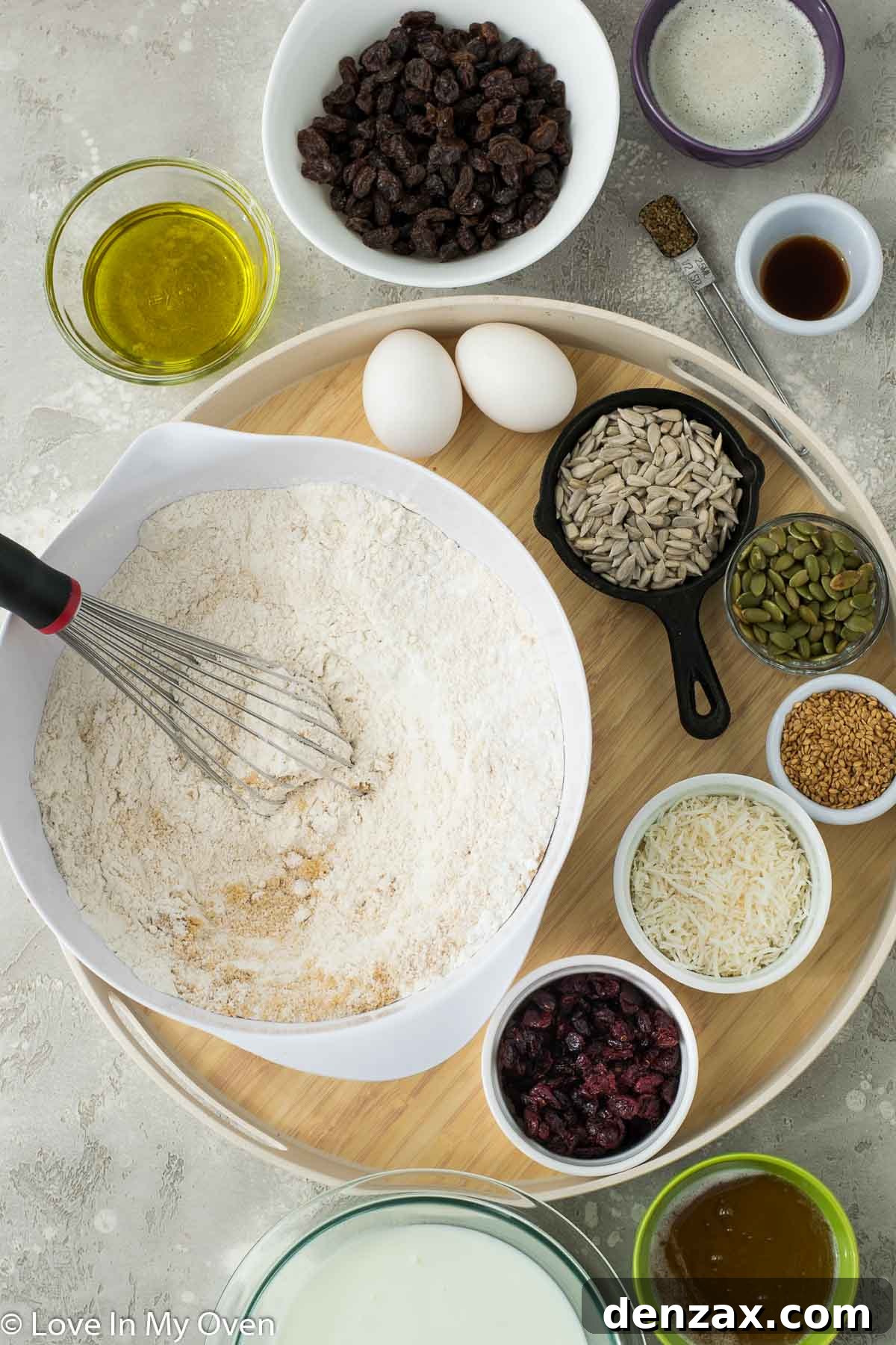 Assorted seeds and dried fruits for rusks