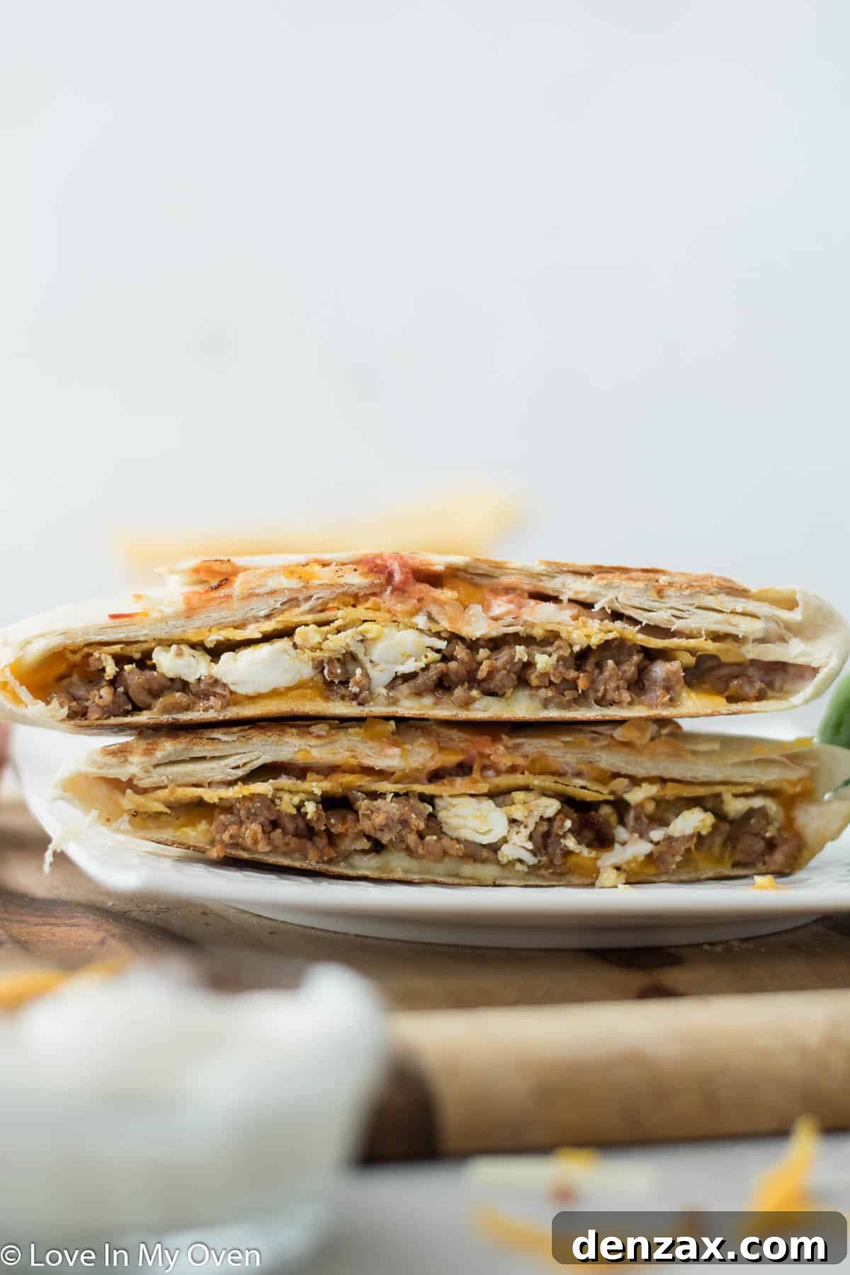 A breakfast crunch wrap ready to be served.