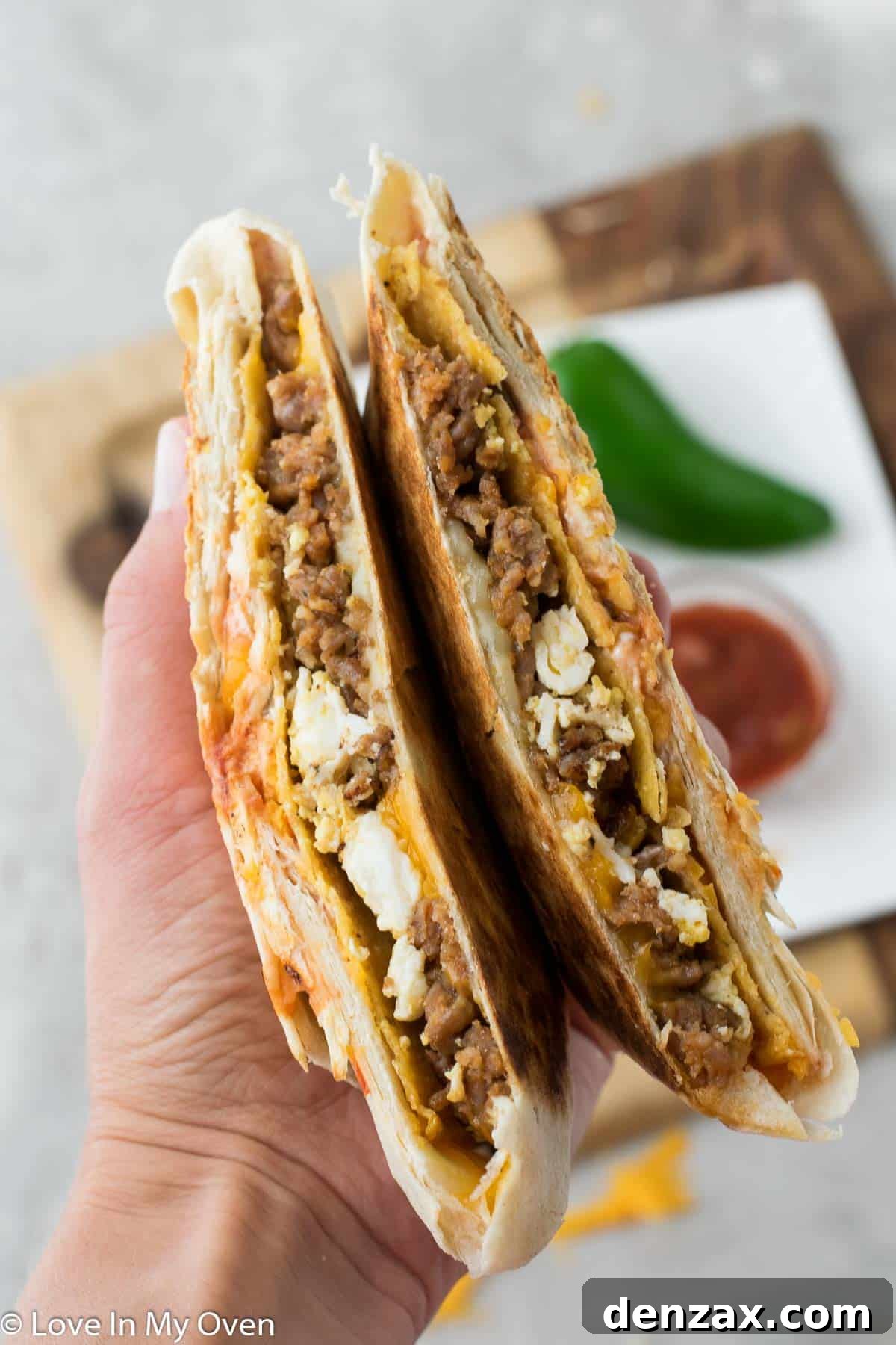 Another view of the crispy breakfast crunch wrap.