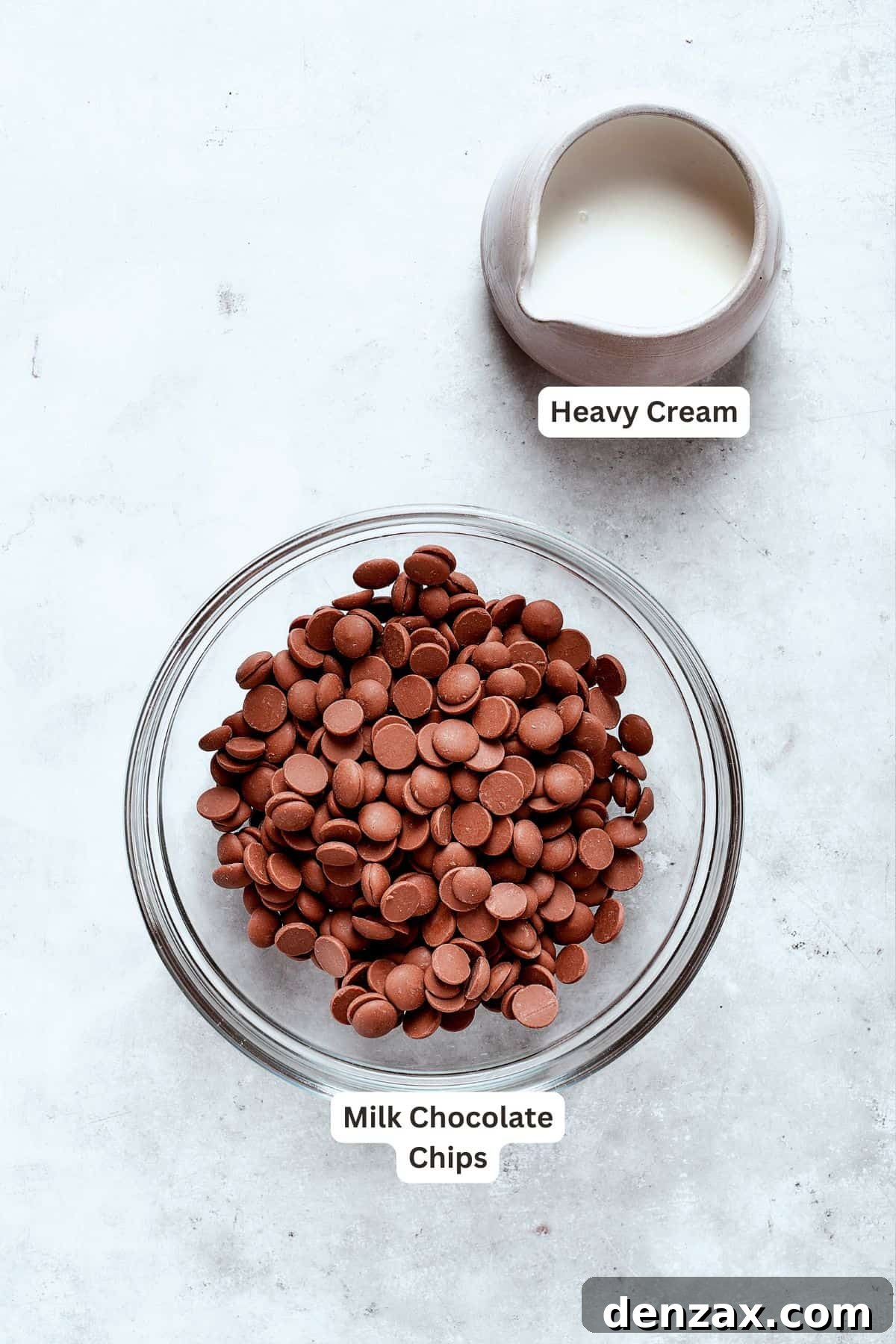 Ganache labeled ingredients: heavy cream, chocolate chips.